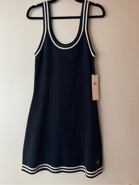 NWT Alo Navy Knit Tank Tennis Dress with White Trim